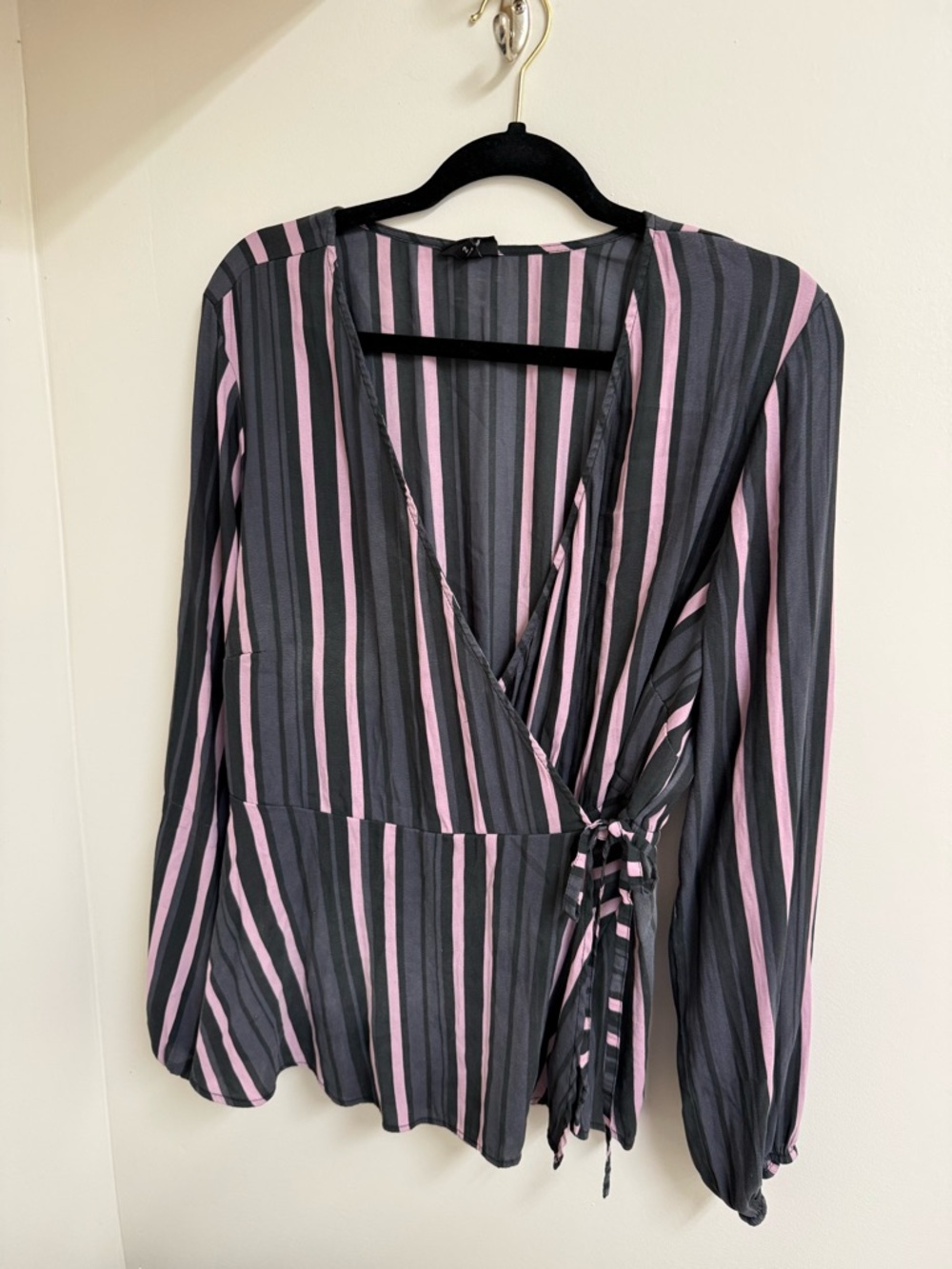 Torrid Pink & Black Striped Long Sleeve Wrap Peplum Top Plus Size 2
